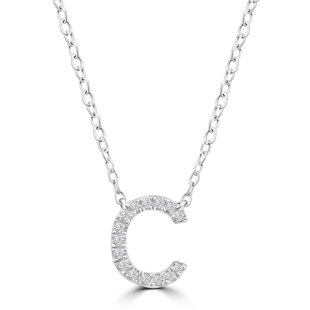 9k Solid White Gold Diamond Initial Necklace