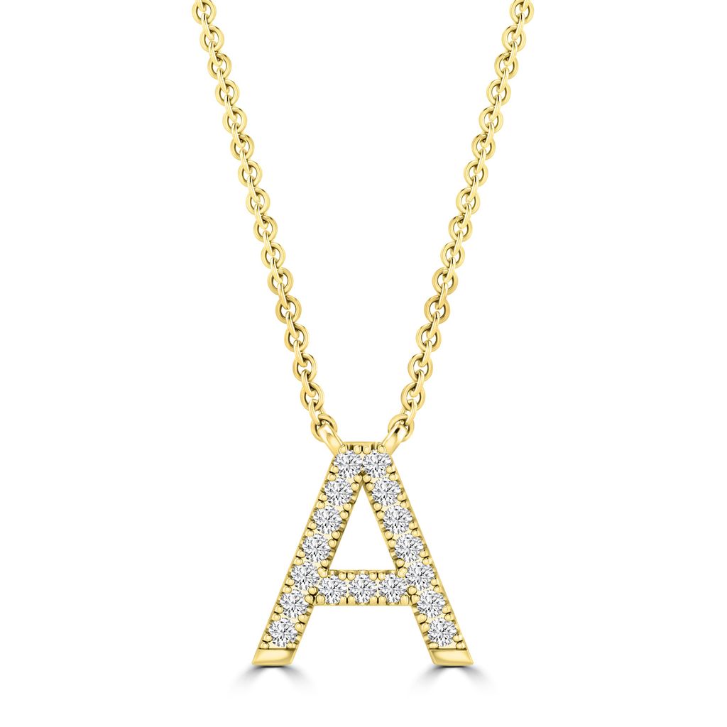 9k Solid Yellow Gold Diamond Initial Necklace