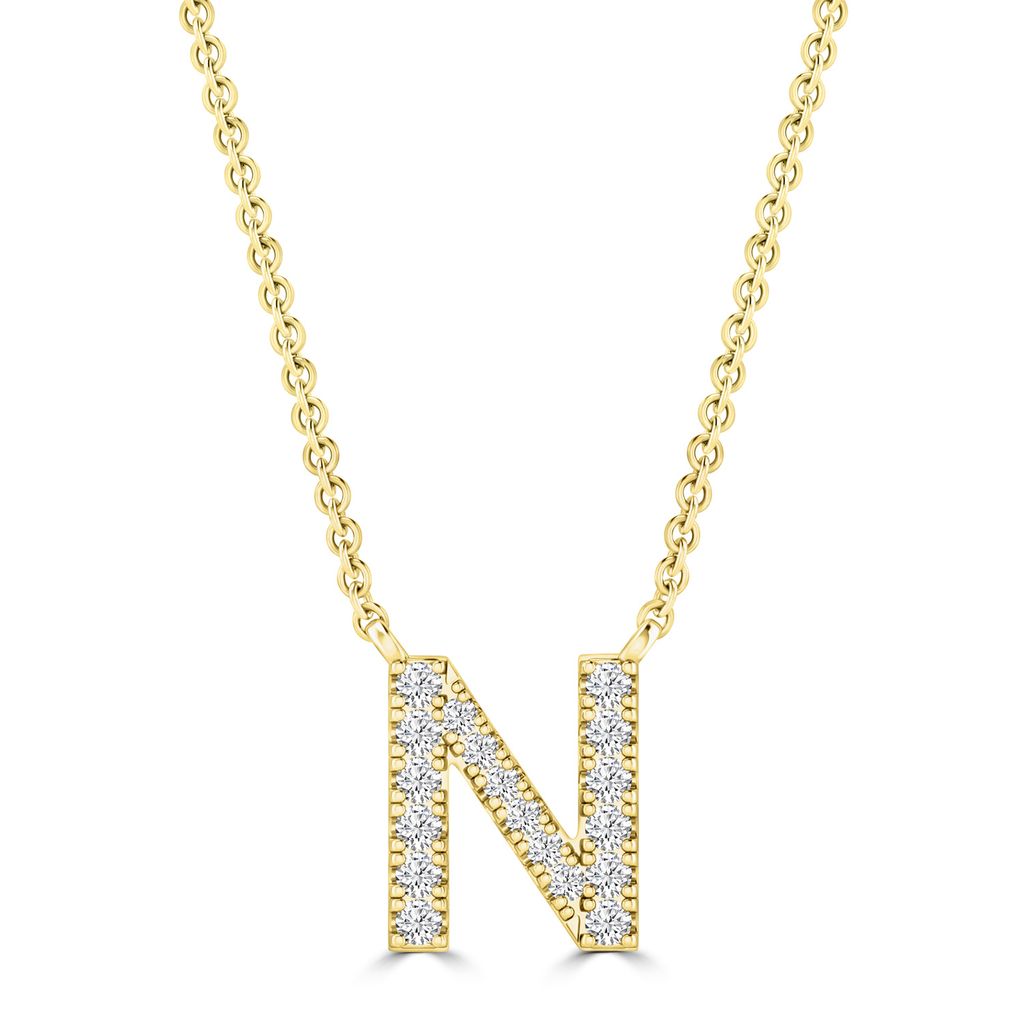 9k Solid Yellow Gold Diamond Initial Necklace