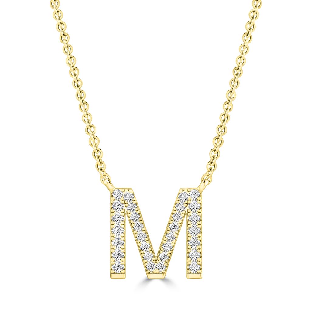 9k Solid Yellow Gold Diamond Initial Necklace