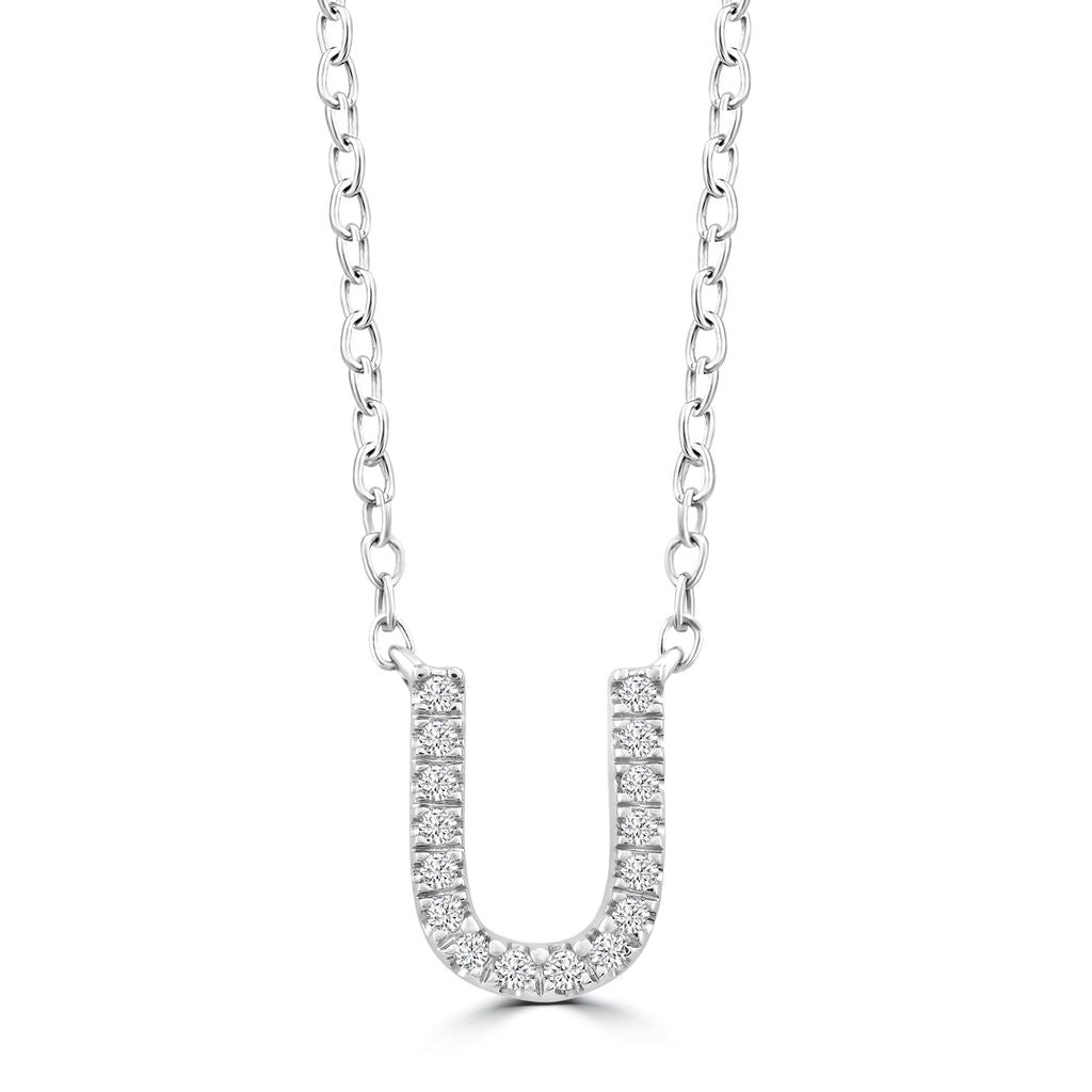 9k Solid White Gold Diamond Initial Necklace