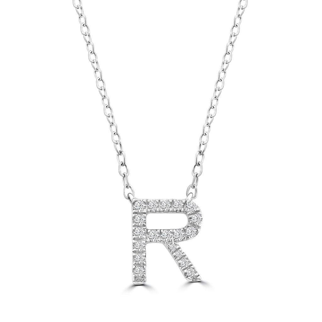 9k Solid White Gold Diamond Initial Necklace
