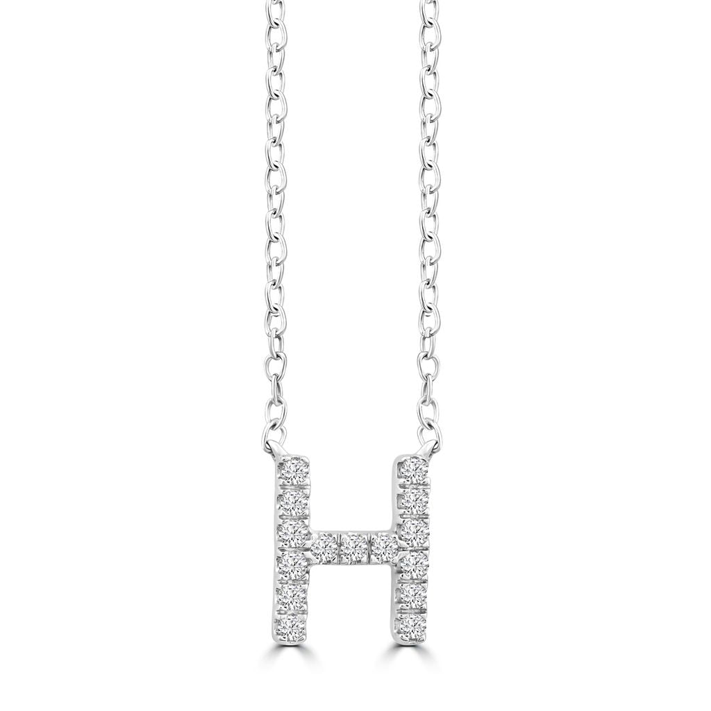 9k Solid White Gold Diamond Initial Necklace