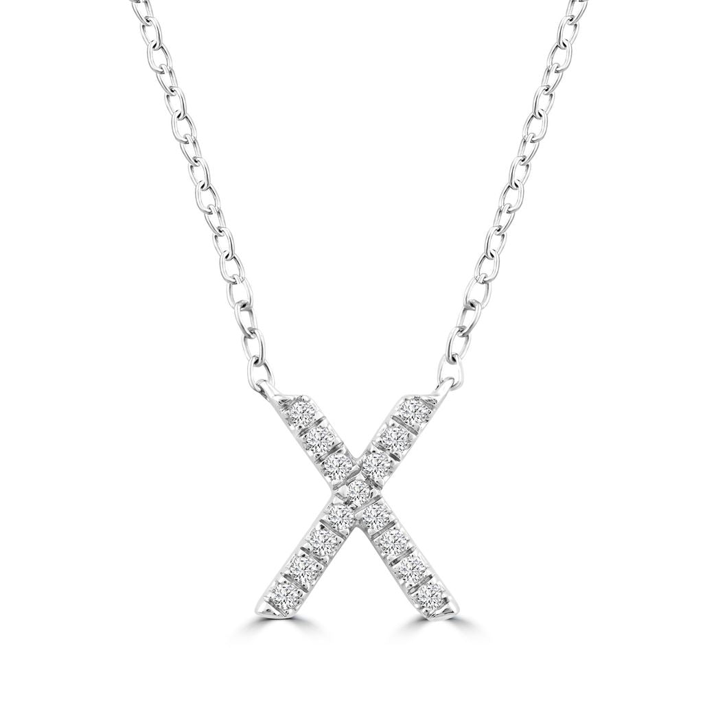 9k Solid White Gold Diamond Initial Necklace