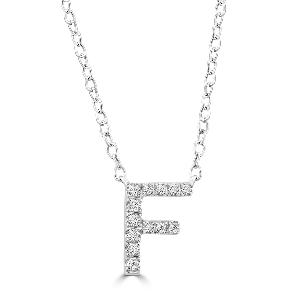 9k Solid White Gold Diamond Initial Necklace