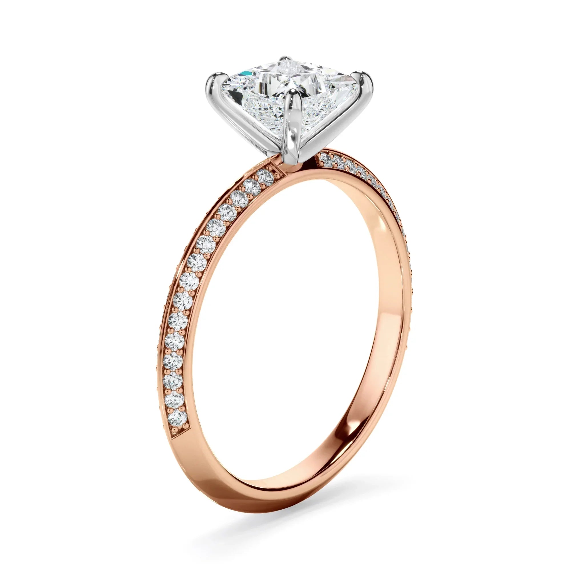 Princess Cut Diamond Knife Edge Engagement Ring With Diamond Pave Sides