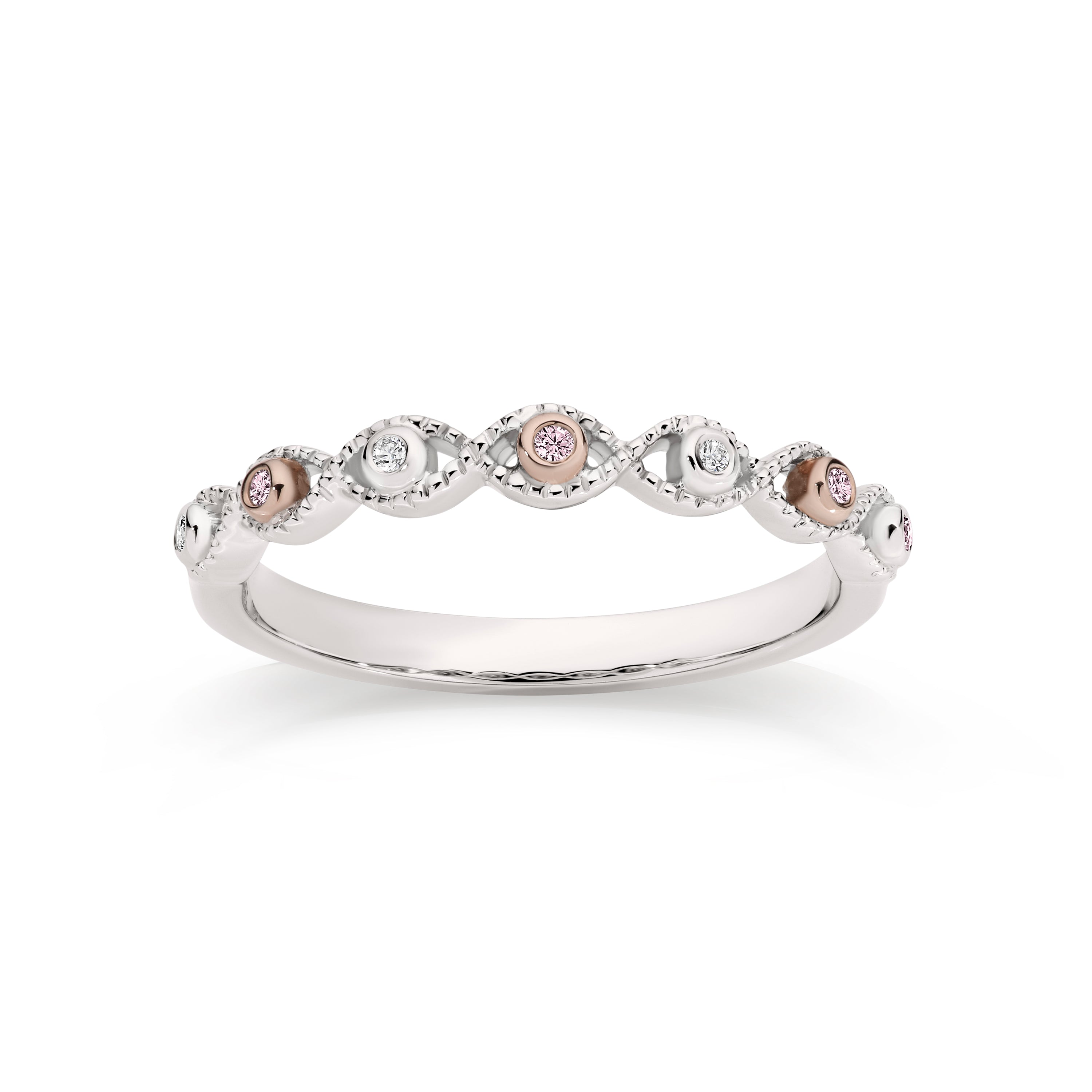9ct White Rose Gold Australian pink Diamond Millgrain Twist Band Ring