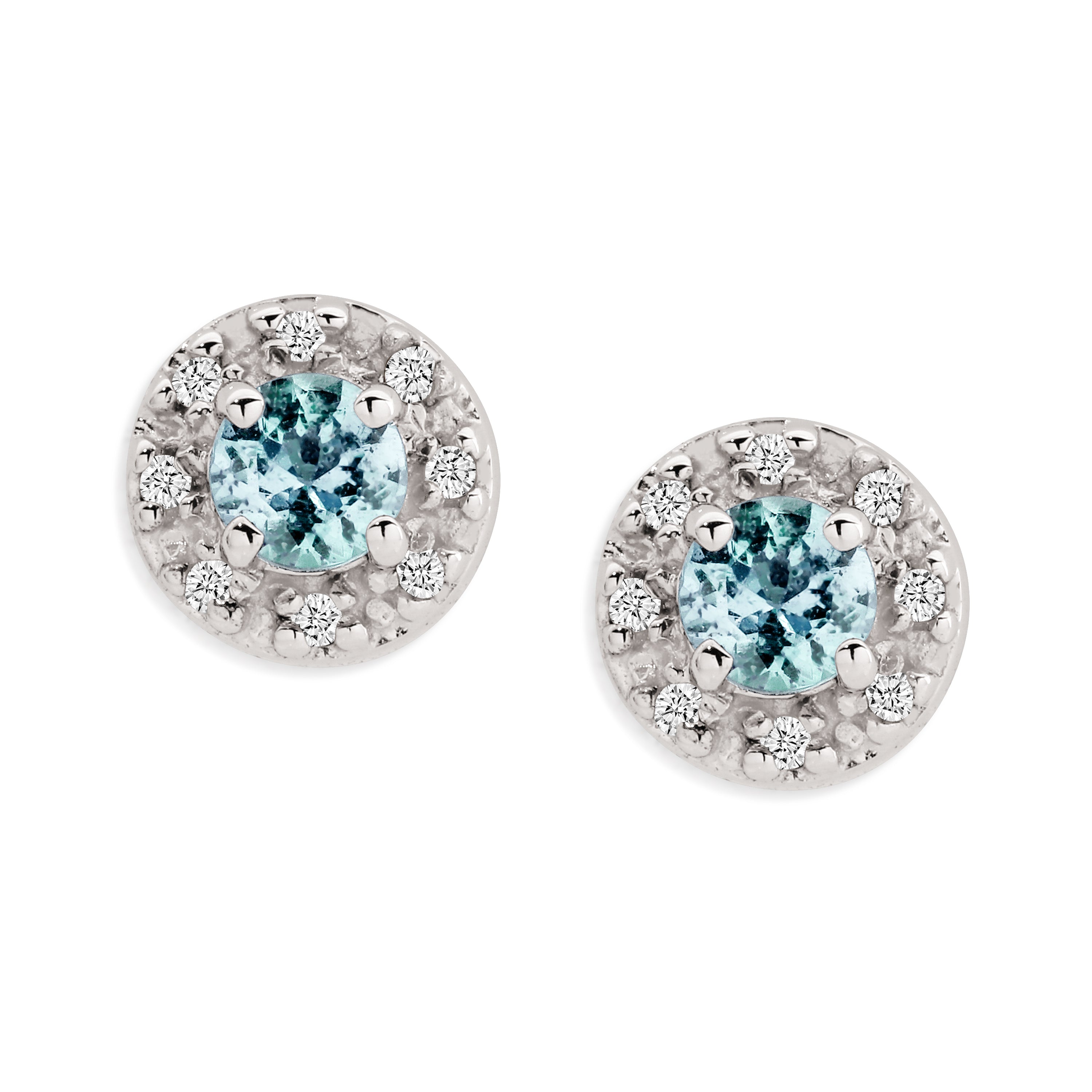 9ct White Gold Diamond Aquamarine Studs