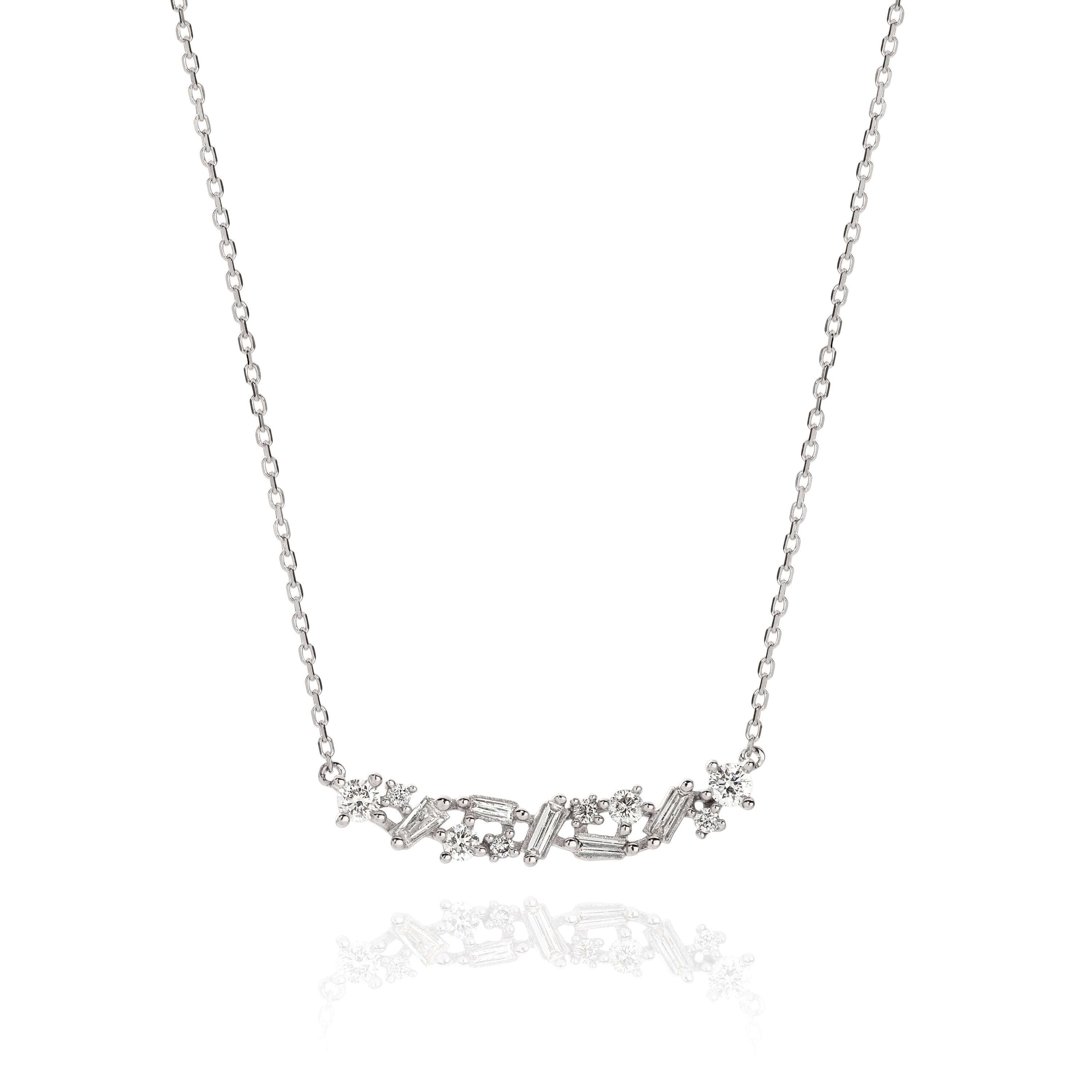 9ct White Gold Diamond Claw Scatter Necklet