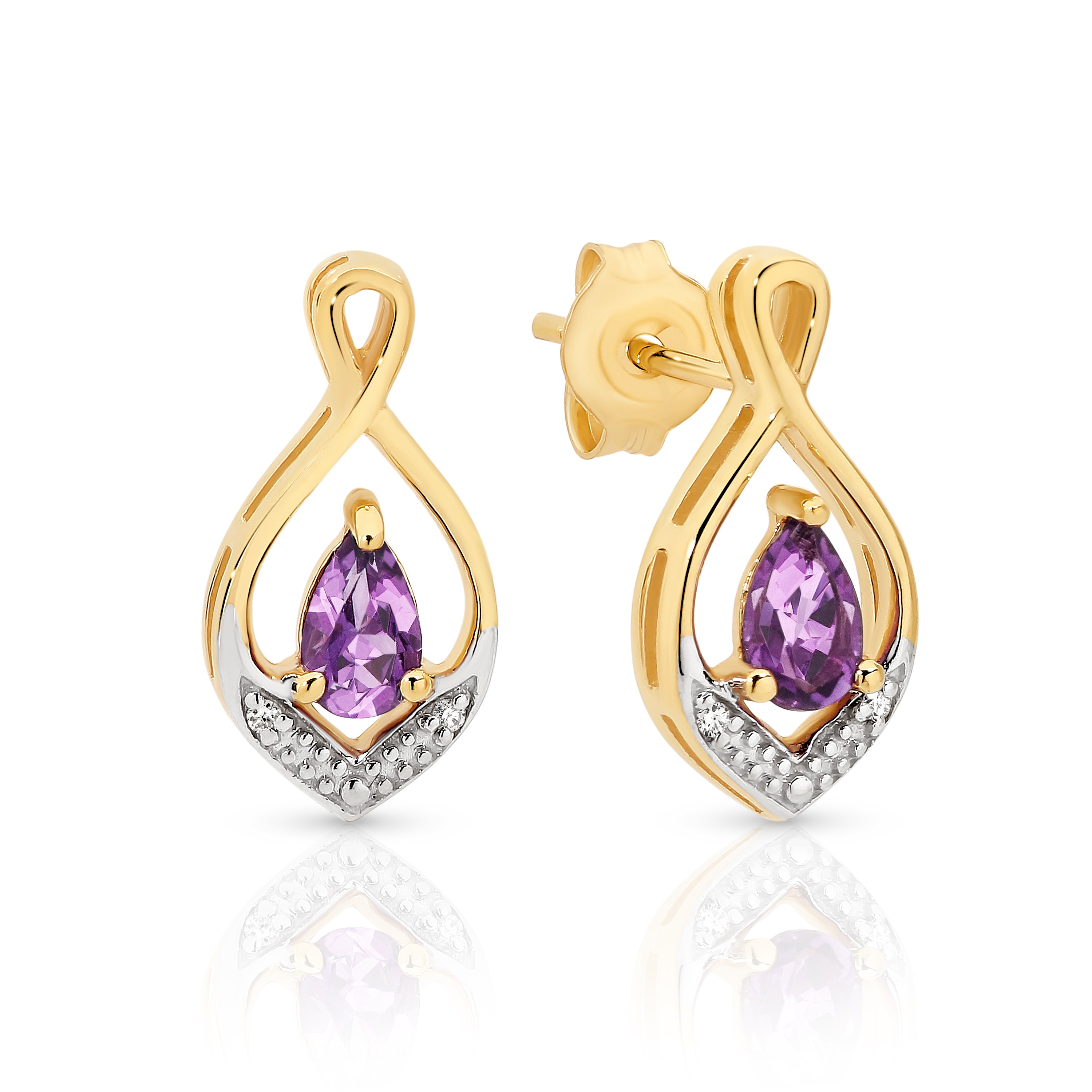 9ct Yellow Gold Amethyst and Diamond Earrings