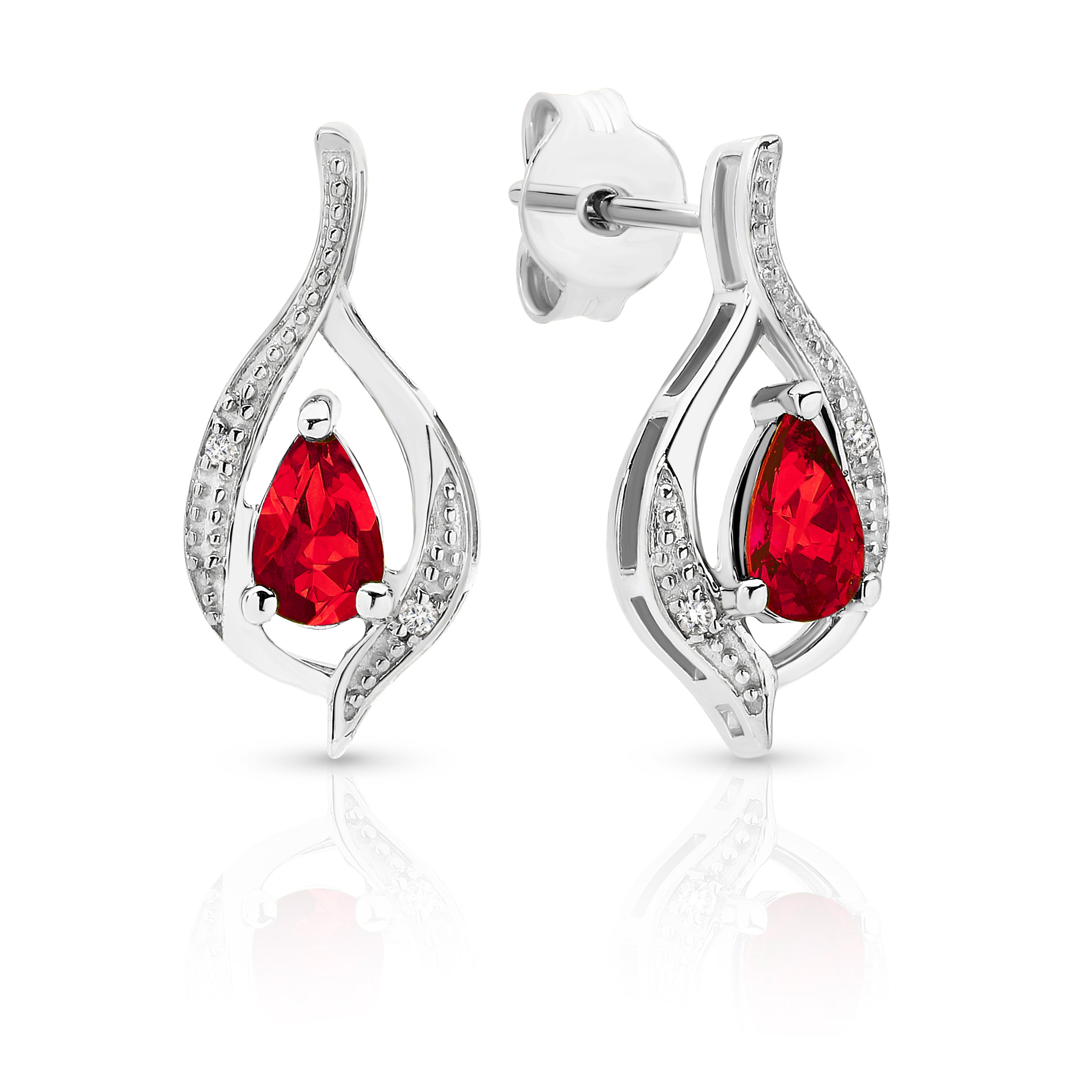 9ct White Gold Pear Ruby and Diamond Earrings