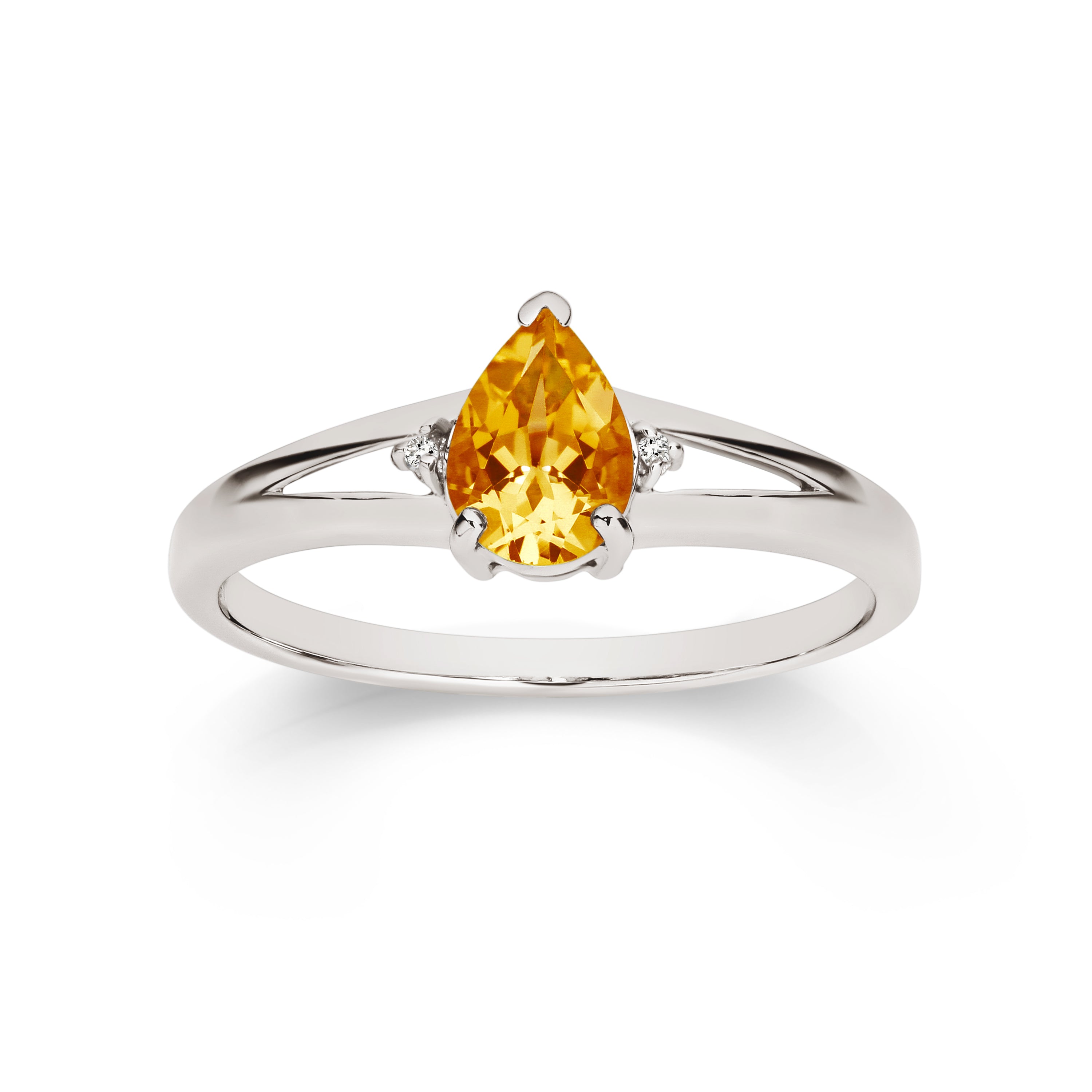 9ct White Gold Citrine and Diamond Ring