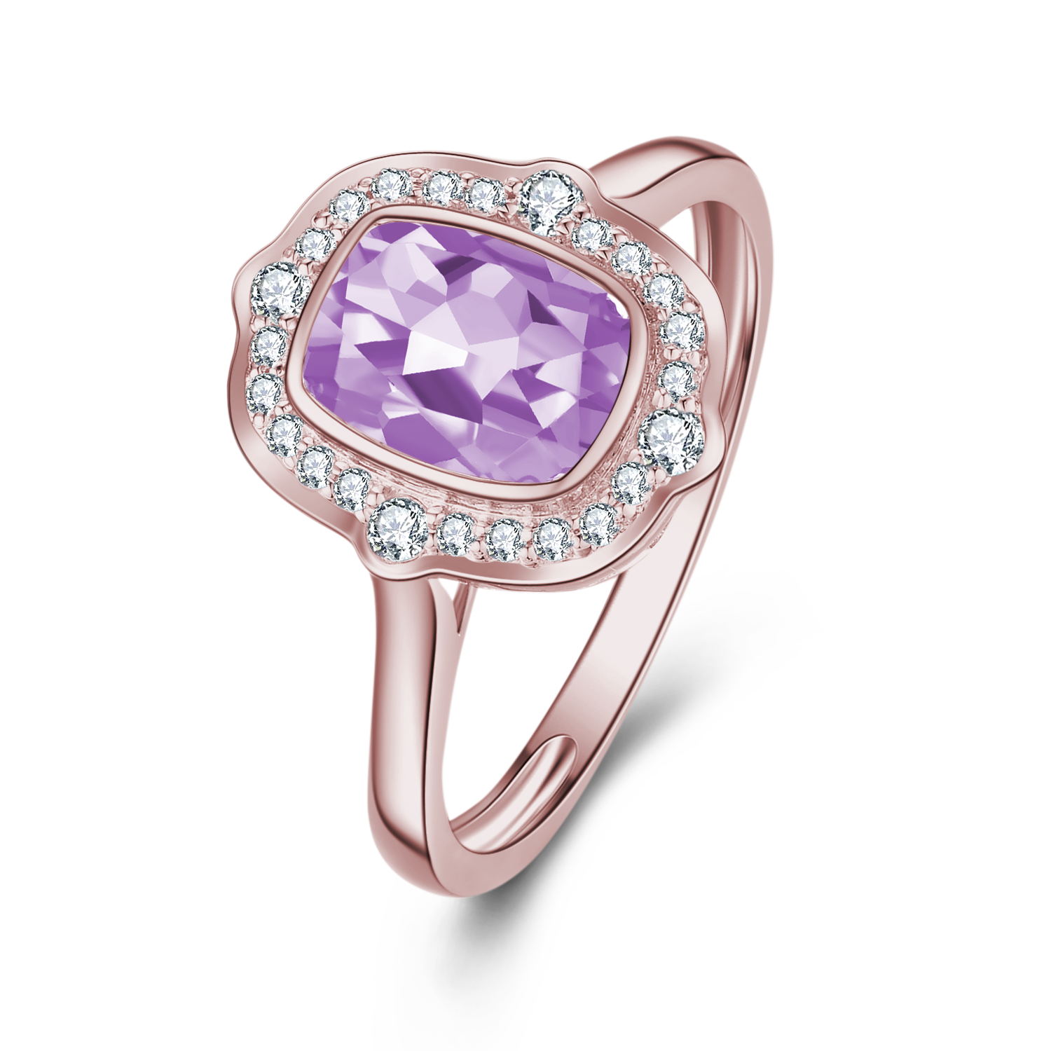 Pink Amethyst & Diamond Rose Gold Ring