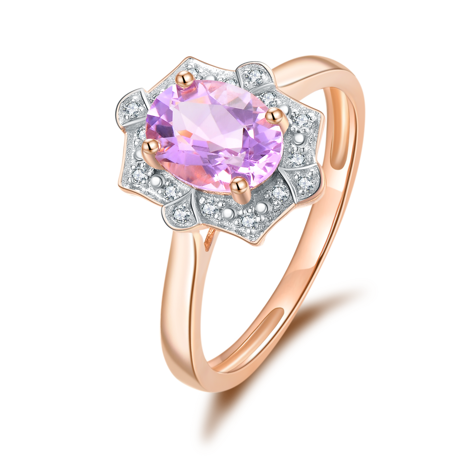 Pink Amethyst & Diamond Rose Gold Ring