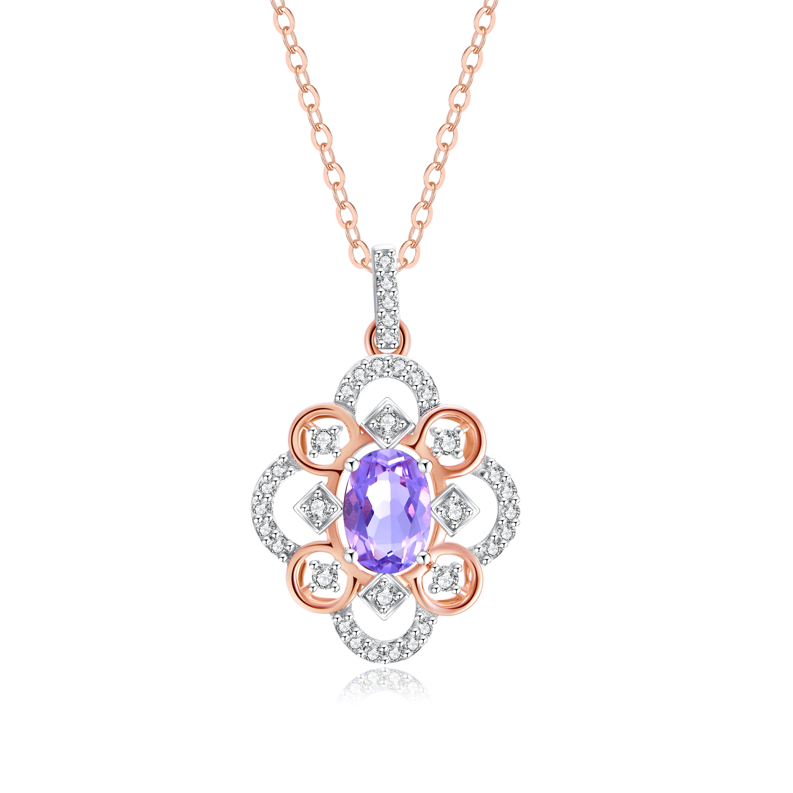 Pink Amethyst and Diamond Pendant in 9ct Rose Gold