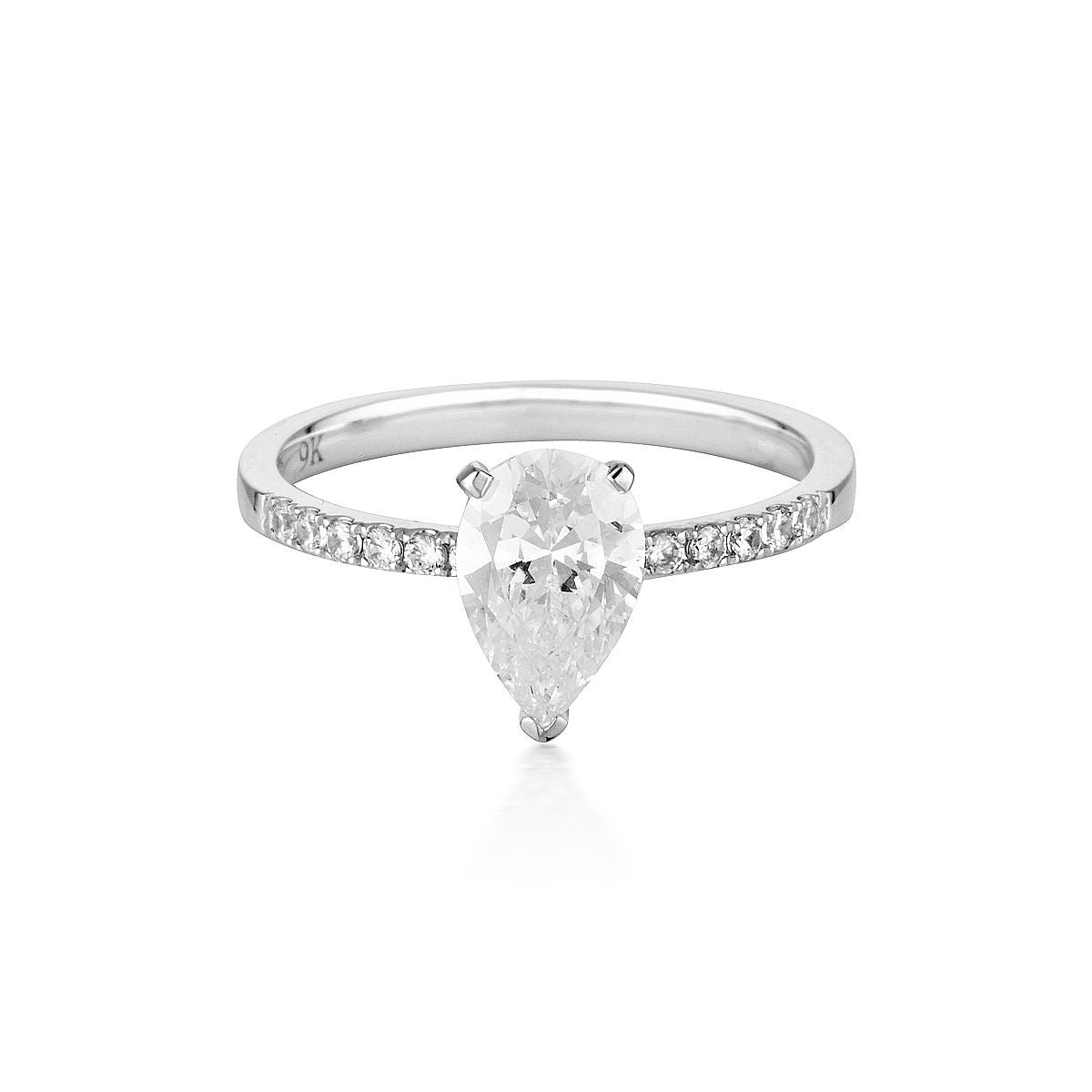 Georgini - Pear Cut And Round Brilliant 1.5Ct Diamond Stimulant Engagement Ring In 9Ct White Gold